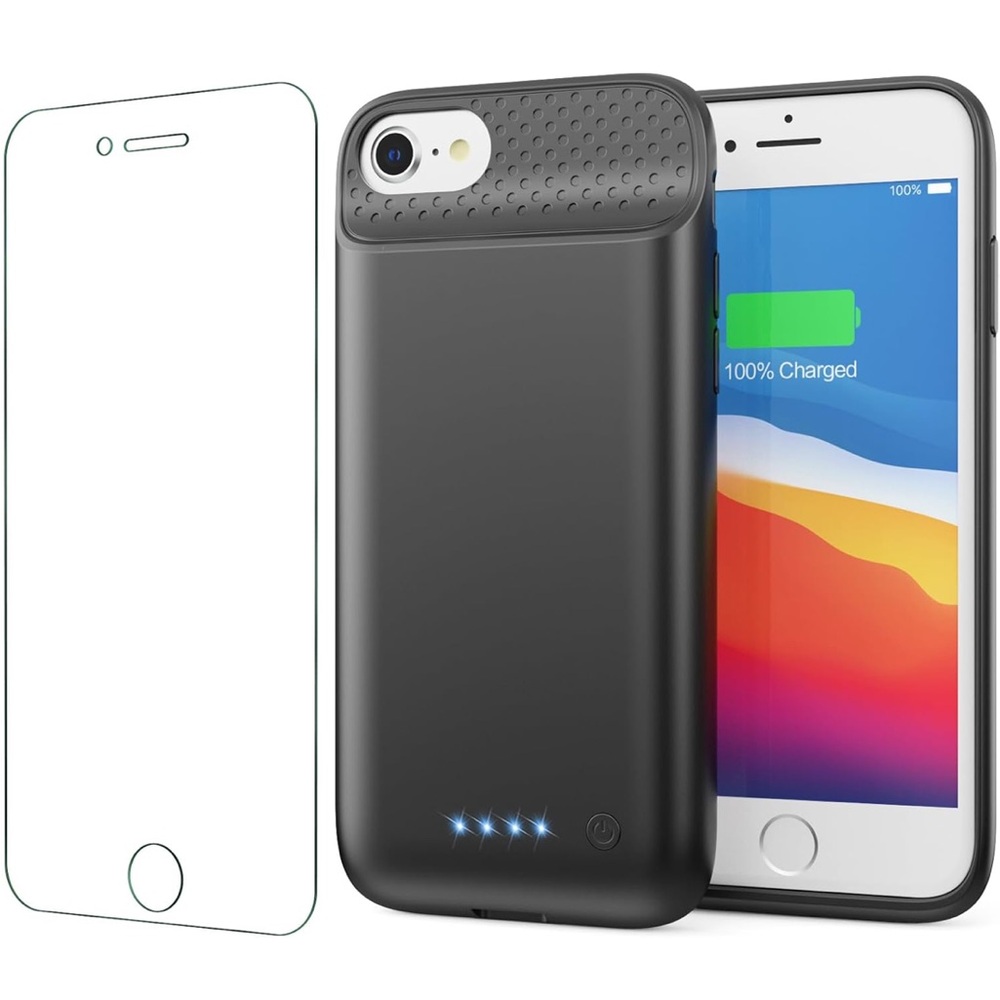 Smart Battery Case for iPhone 6/6s/7/8/SE2 Black w/ New Screen Protector